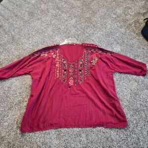 Johnny Was Bright Pink 100% Cotton Blouse Plus Size 1x GUC